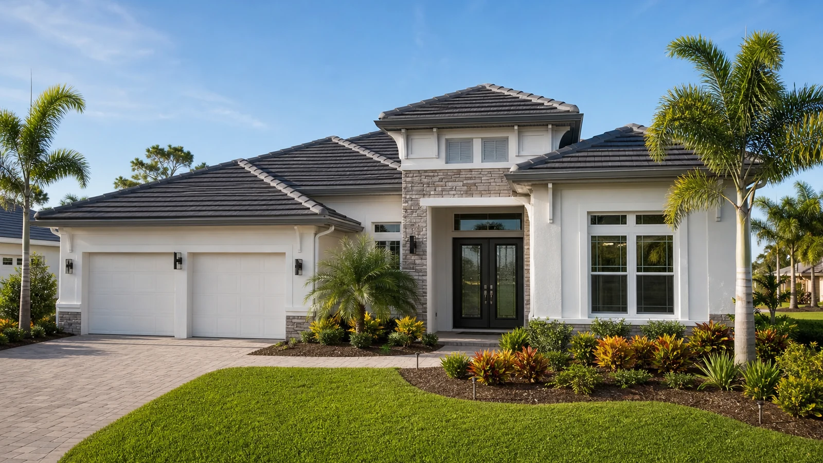 a modern florida home, showcasing robust wind mitigation features like reinforced windows and sturdy roofing, stands prominently against a clear blue sky, symbolizing the security and savings for homeowners through insurance discounts. a modern florida home, showcasing robust wind mitigation features like reinforced windows and sturdy roofing, stands prominently against a clear blue sky, symbolizing the security and savings for homeowners through insurance discounts.