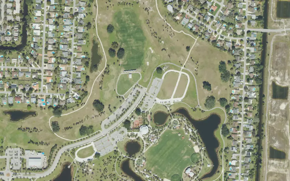 USDA NAIP aerial view around Commons Park in Royal Palm Beach, Florida (2023-02-13).