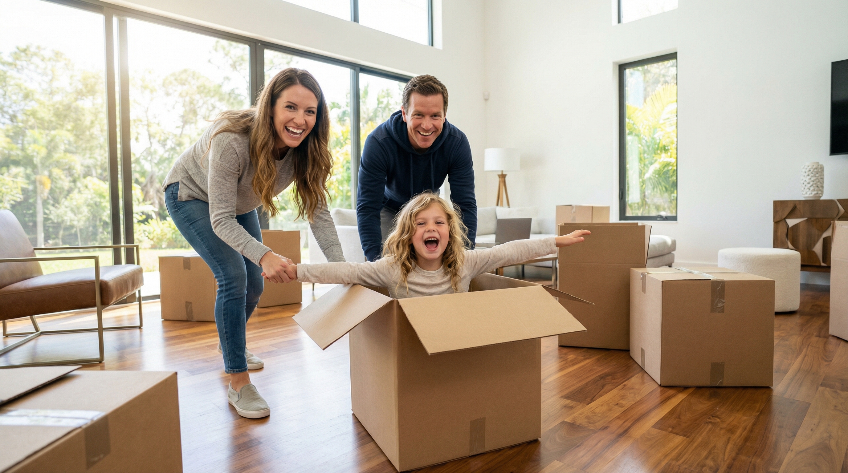 Family in their new home